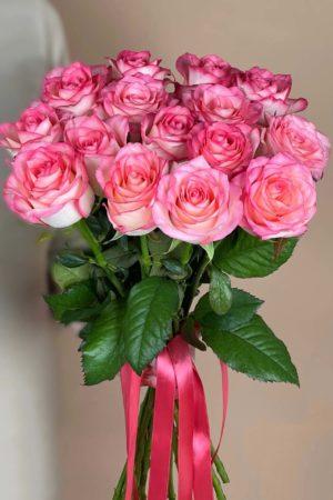 Букет из 15 сибирских розово-белых роз