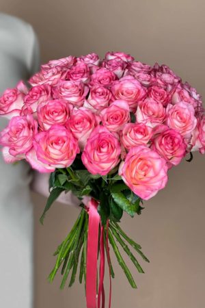 Букет из 35 сибирских розово-белых роз